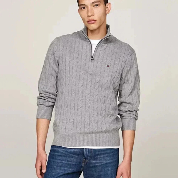 Tommy Hilfiger Other - *NWT* Tommy Hilfiger Men's Quarter Zip Cable Knit Sweater, Gray, XXL
